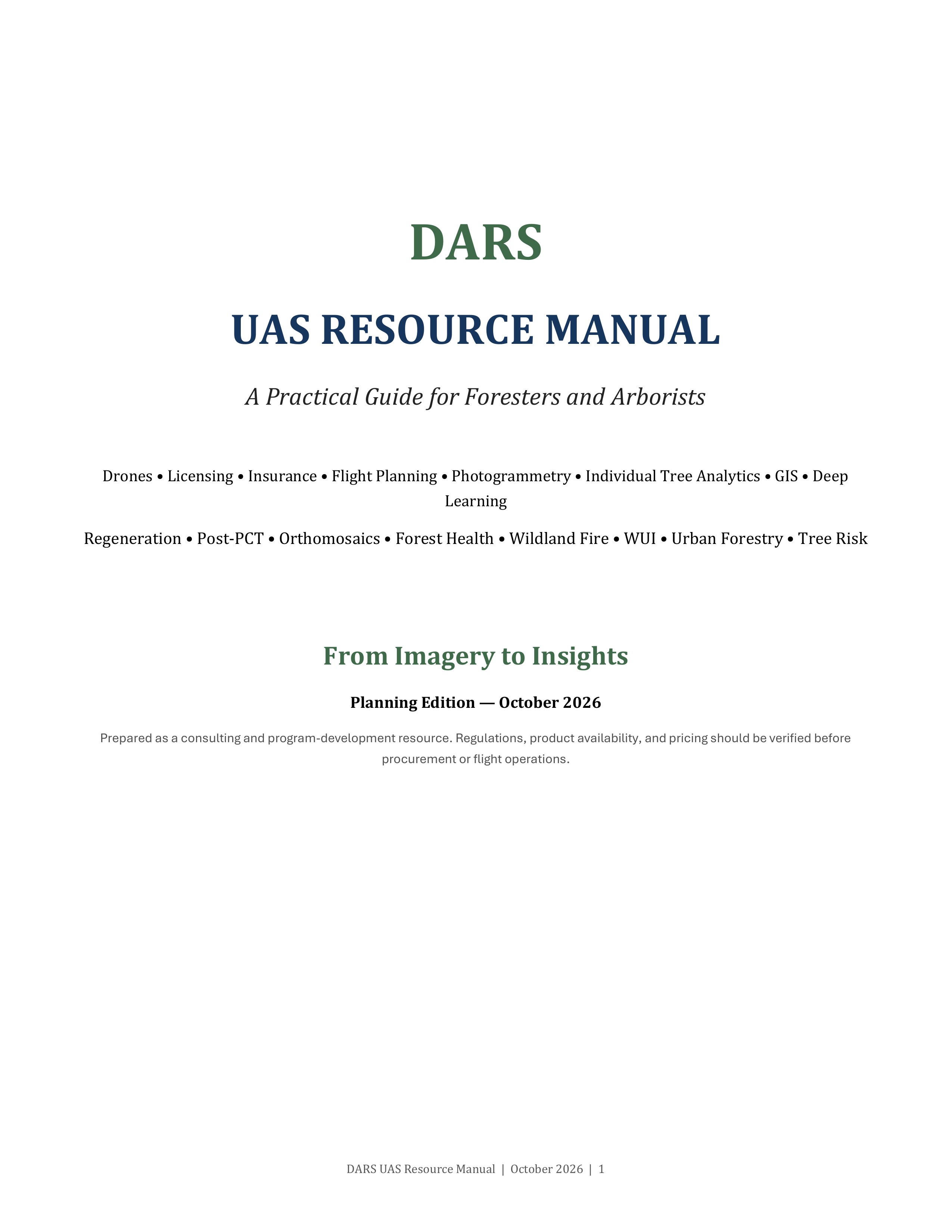 DARS UAS Resource Manual cover page